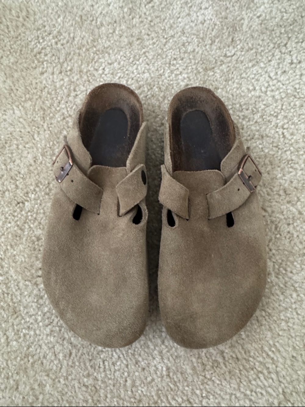 Birkenstock Suede Clog Mules in Brown with Buckle